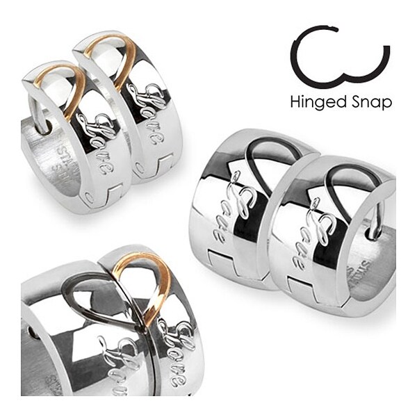 Half Heart Two Toned Pair Of 316l Surgical Steel Earrings With Half Heart Two Toned Pair Of 316l Surgical Steel Earrings With Engraved