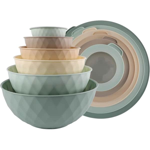 COOK WITH COLOR Mixing Bowls with Lids 12 Piece Plastic Nesting Bowls Set includes 6 Prep Bowls and 6 Lids Diamond Design