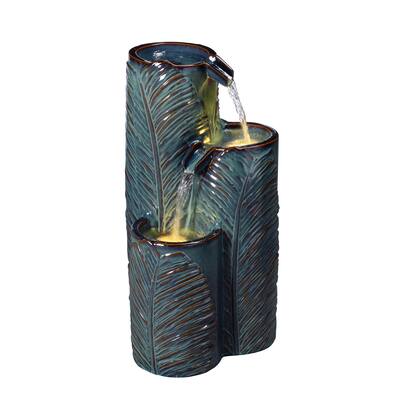 Reiley Blue Teal Brown Glaze Tiered Floor Fountain - 13" x 25"