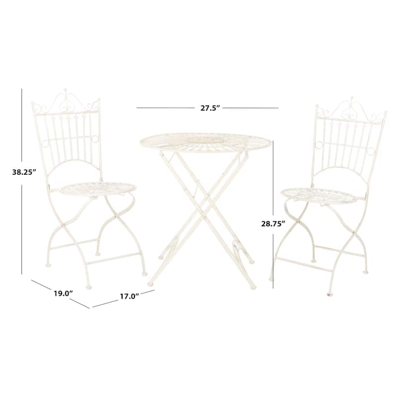 SAFAVIEH Outdoor Saige Victorian Iron 3-Piece Bistro Set - 28Wx28Dx38H