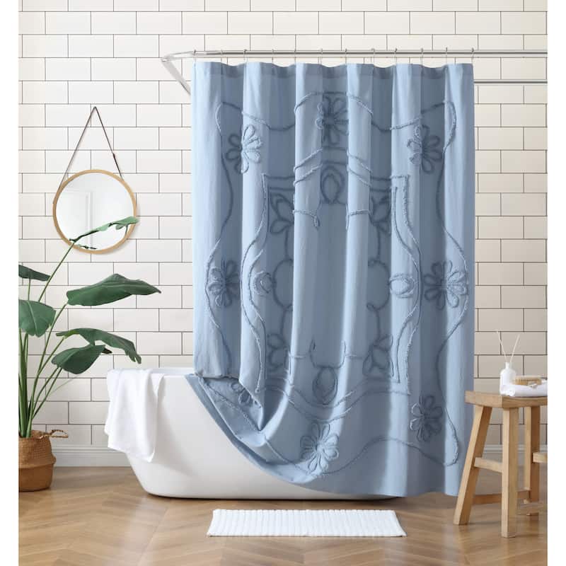 Peri Home Retro Scroll Shower Curtain - Blue