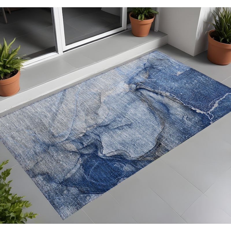 Fami Artistic Abstract Weather Resistant Versatile Elegance Outdoor Rug - 3' x 5' - Blue