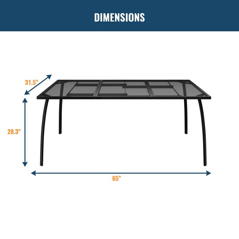 Clihome 65" Patio Steel Rectangular Mesh Dining Table