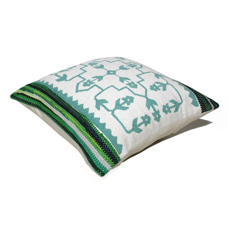 Handwoven Floral Mosaic Square Throw Pillow - 20" - Green and White