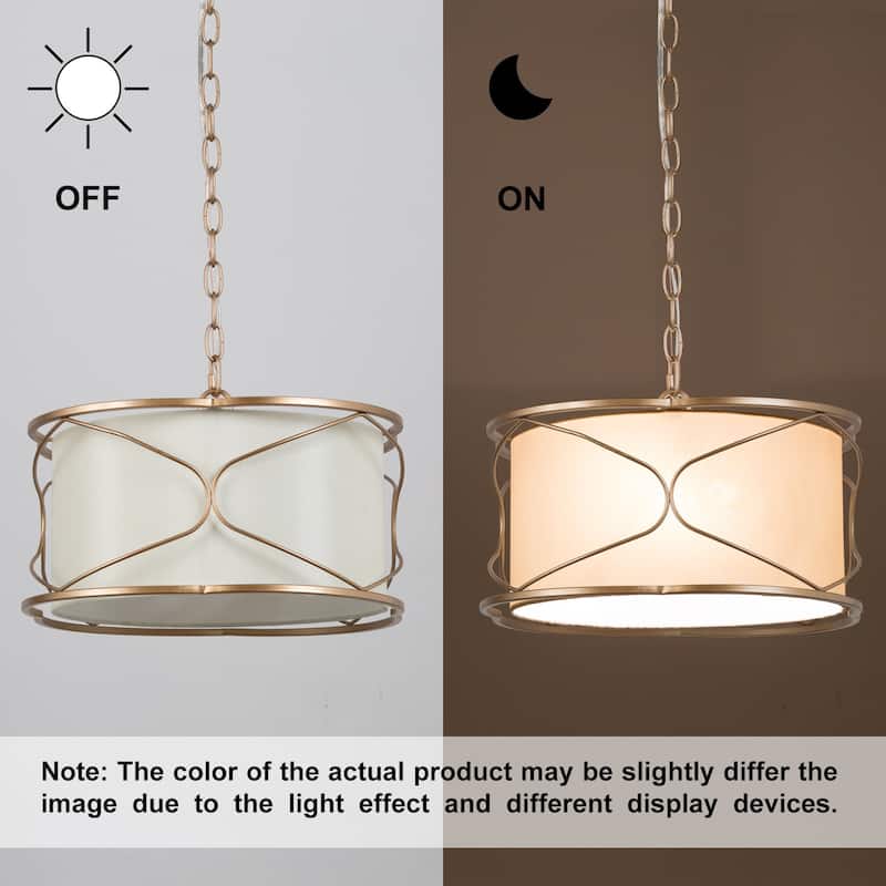 Flot Modern Farmhouse 3-light Gold Drum Chandelier Fabric Ceiling Lantern Pendant Lights - D 15.5'' x H 69.5''
