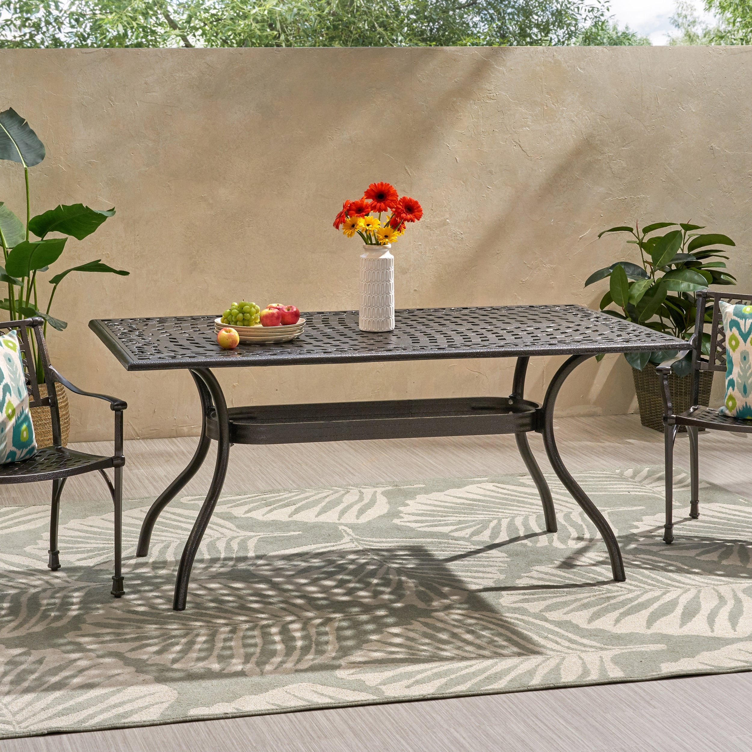 Phoenix Traditional Outdoor Aluminum Rectangular Dining Table by Christopher Knight Home - 67.00" W x 37.50" D x 30.25" H