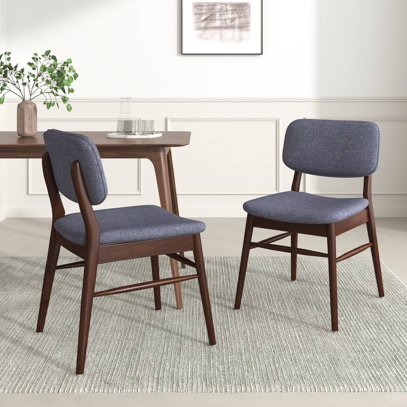 Set of 2 Mid - Century Upholstered Dining Chair with Rubberwood Frame - Charcoal,Walnut