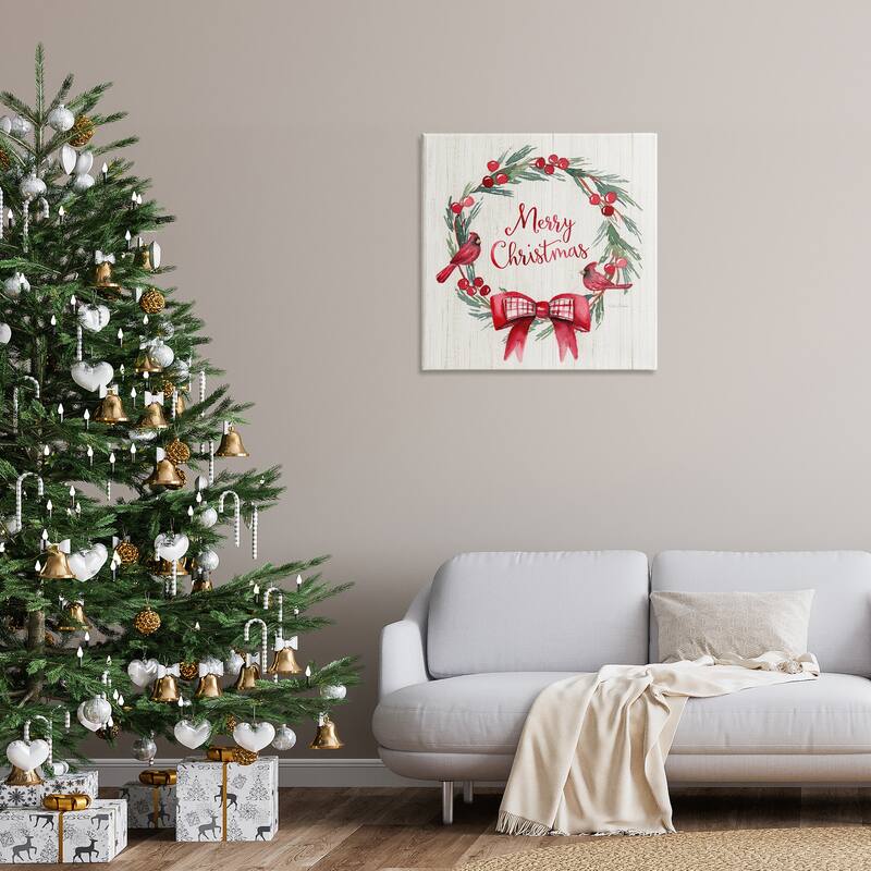 Stupell Merry Christmas Holly Wreath Canvas Wall Art Design By Kristen Brockmon