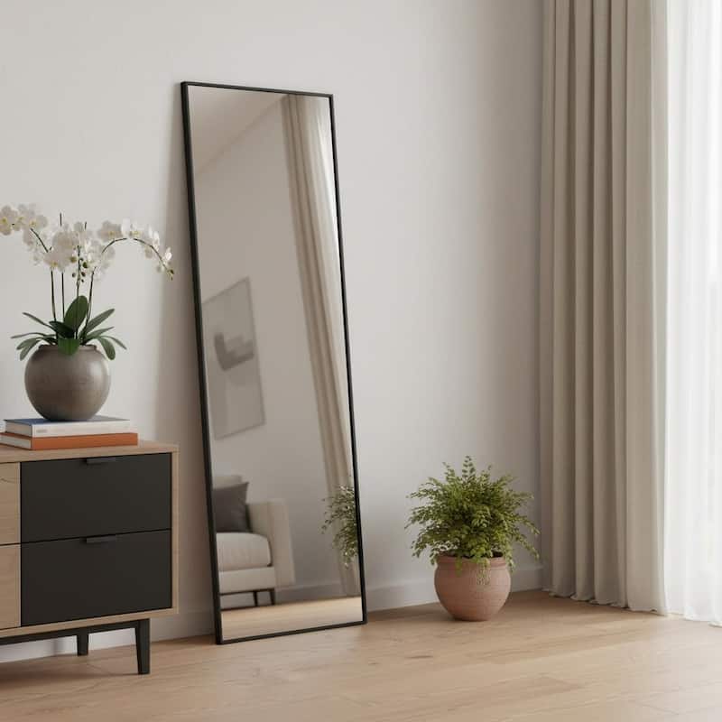 HomeRoots 71" Black Metal Leaning Framed Full Length Mirror - 33.80 in. x 70.74 in. x 0.79 in.
