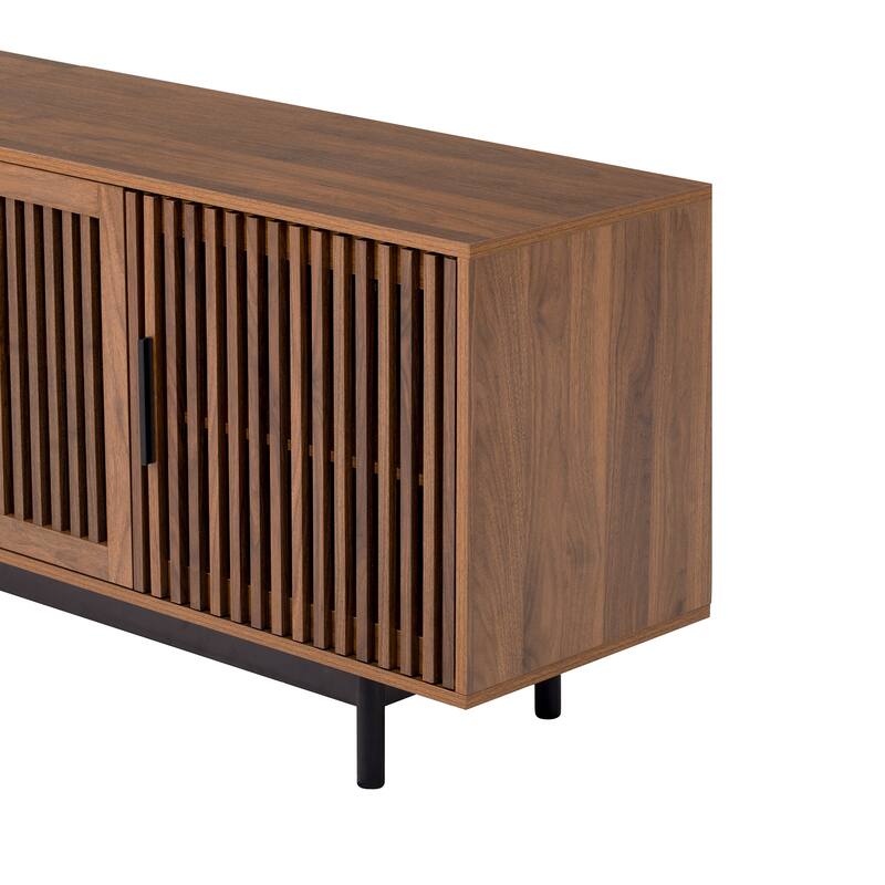 TV Storage Stand for TVs up to 85", Boho Entertainment Center with Louvered Door, Media Storage Console with 4 Cabinets