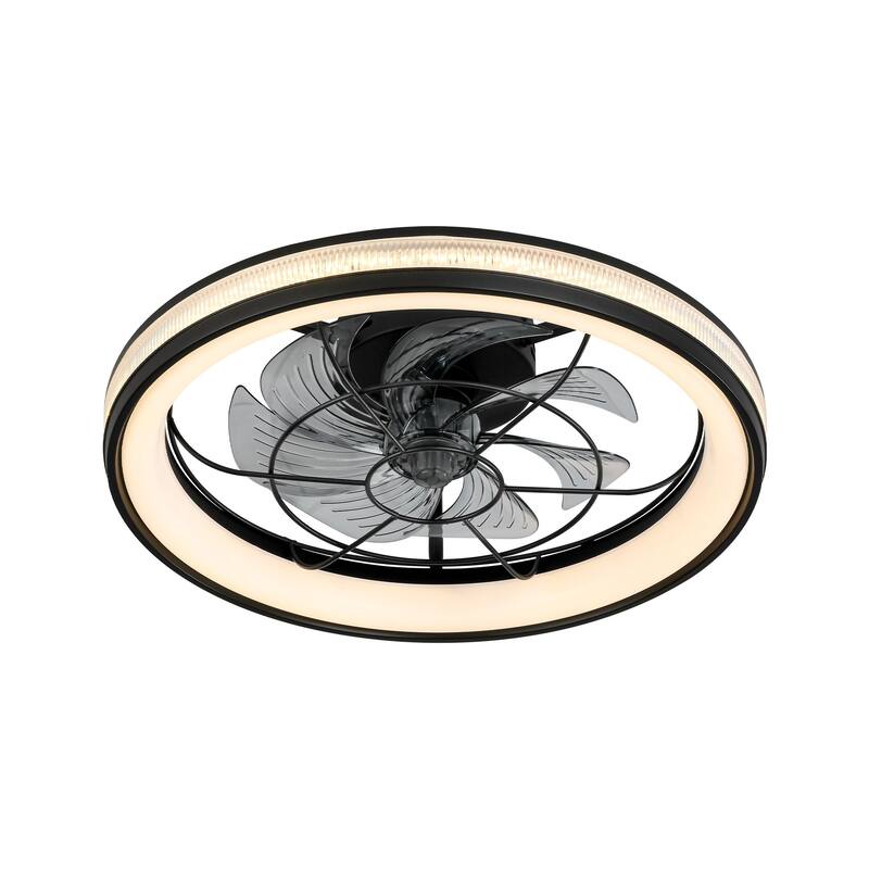 18.5 in. Modern Black Low Profile Semi-Flush Mount Dimmable Integrated LED Ceiling Fan with Remote Included