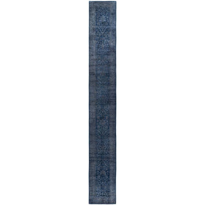Overdyed One-of-a-Kind Hand-Knotted Runner Rug - Gray - 2' 7" x 20' 3"