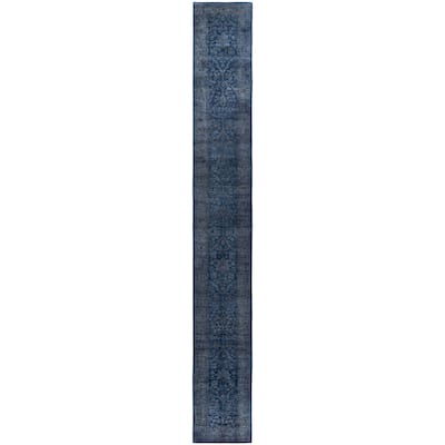 Overdyed One-of-a-Kind Hand-Knotted Runner Rug - Gray - 2' 7" x 20' 3"