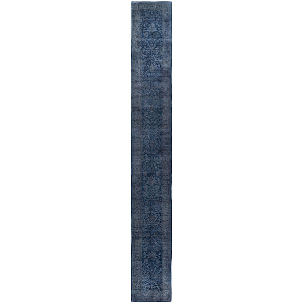 Overdyed One-of-a-Kind Hand-Knotted Runner Rug - Gray - 2' 7" x 20' 3"
