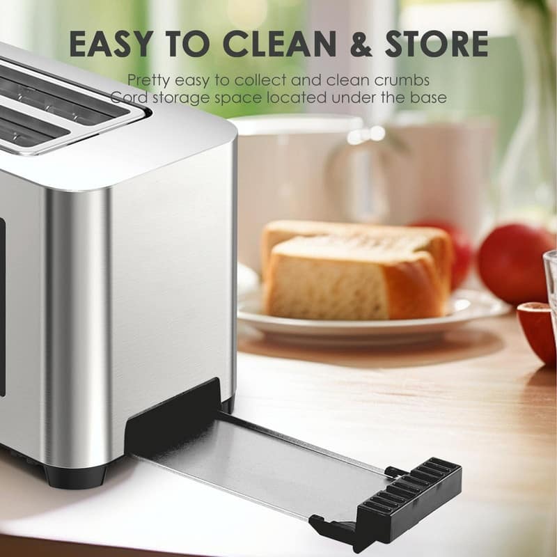 4-Slice Toaster with Extra-Wide Slots, Stainless Steel, LED Touch Panel, Auto Shut-Off, Anti-Jam, Easy Clean & Cord Storage