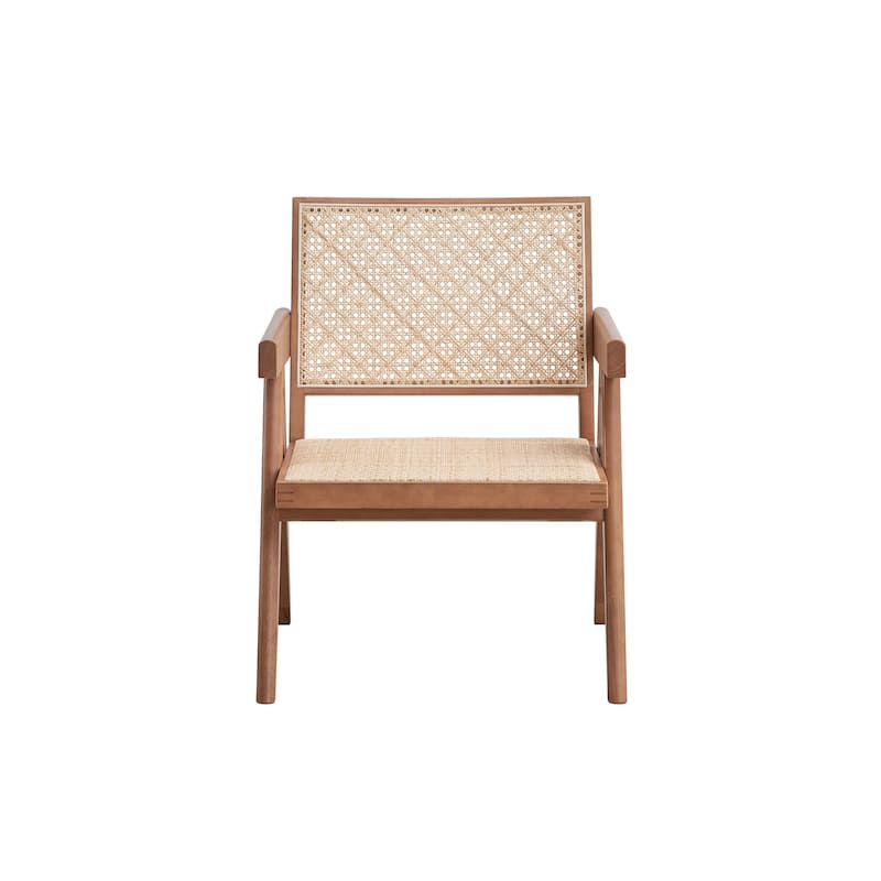 Modern 24" Wood Arm Chair with Wood Frame and Rattan Backrest for Living Room