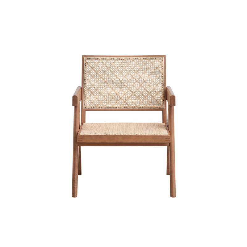 Rattan 24" Wood Arm Chair with Rattan Back
