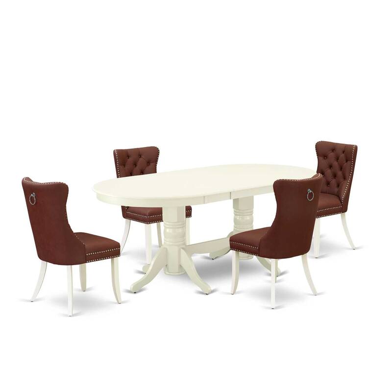 5 Piece Dinette Set - Oval Dining Table & 4 Chairs - Linen White Kitchen Set