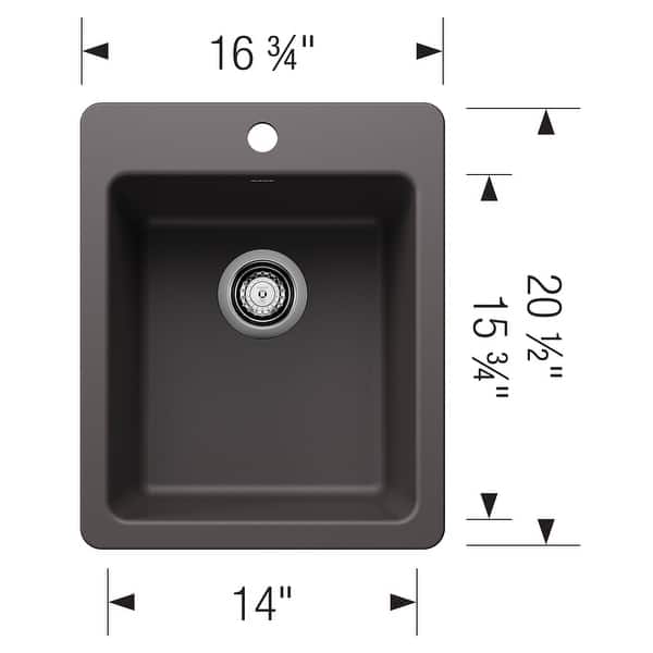 dimension image slide 4 of 7, Blanco 443237 Liven 16-3/4" Drop-In/Undermount Single Basin SILGRANIT