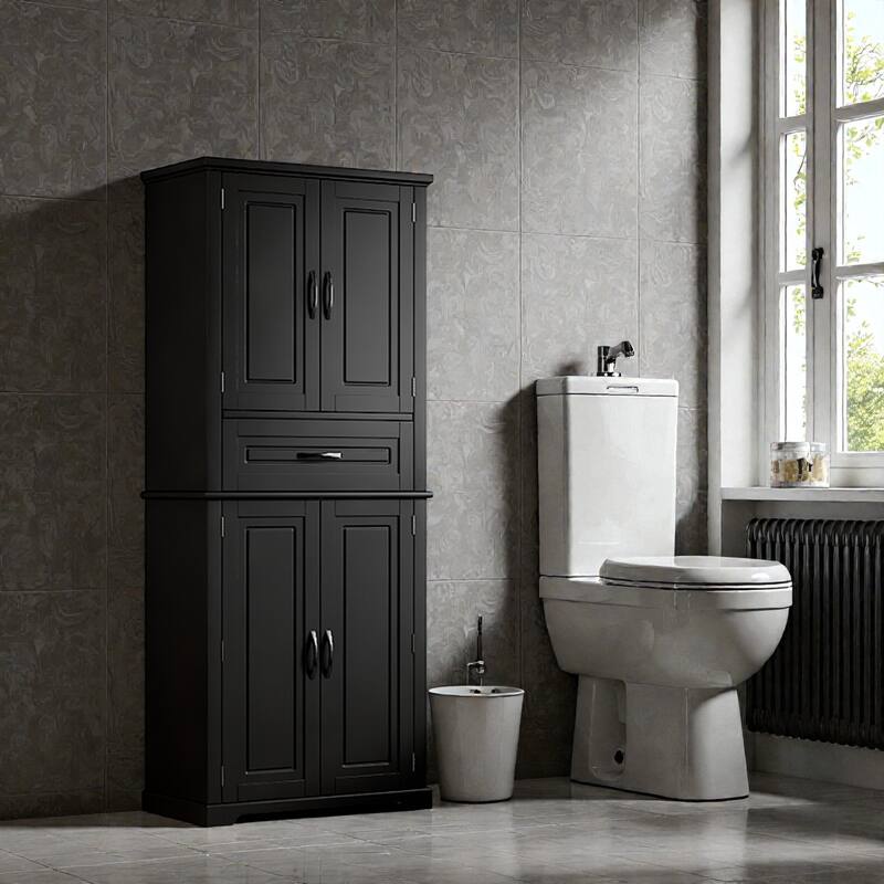 Bathroom Storage Cabinet with Adjustable Shelf and Drawer, Freestanding MDF Bathroom Organizer with Doors