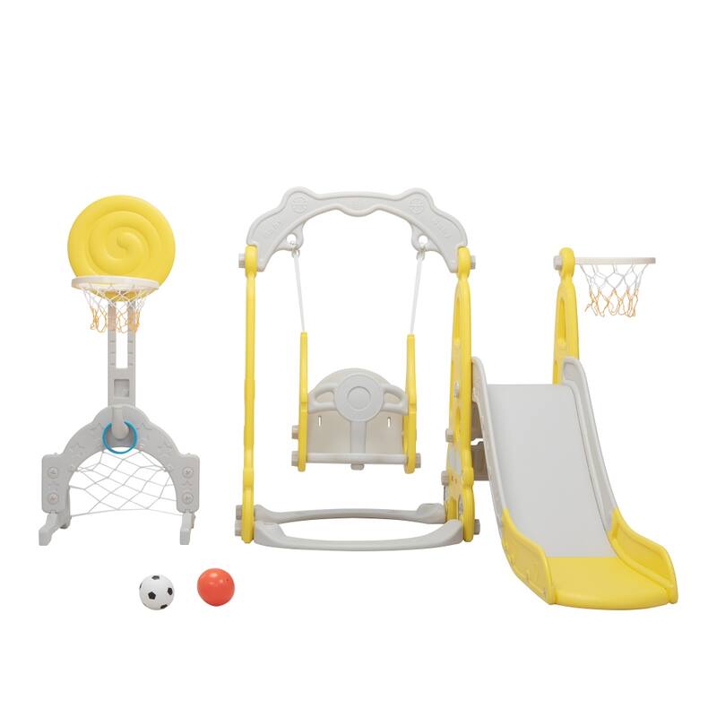 5 in 1 Slide and Swing Playing Set with 2 Basketball Hoops, Football