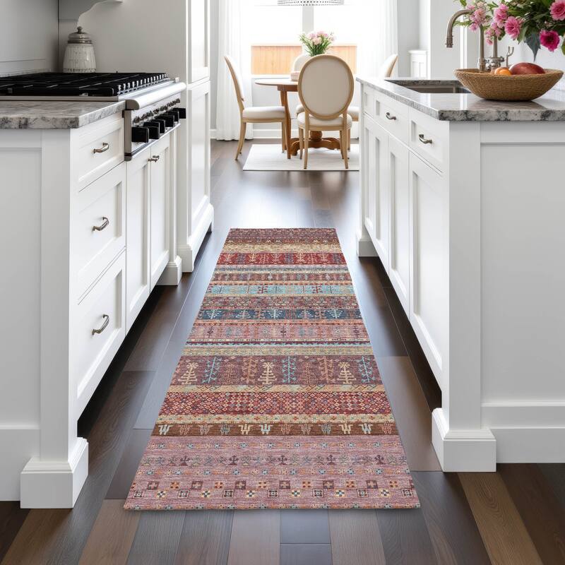 Machine Washable Indoor/Outdoor Global Kilim Chantille Rug