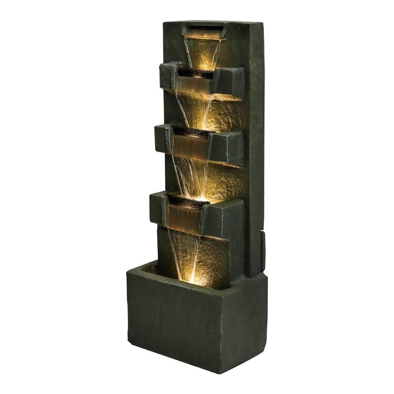 39.3-in High Indoor Concrete Water Fountain with Light for Patio Decor