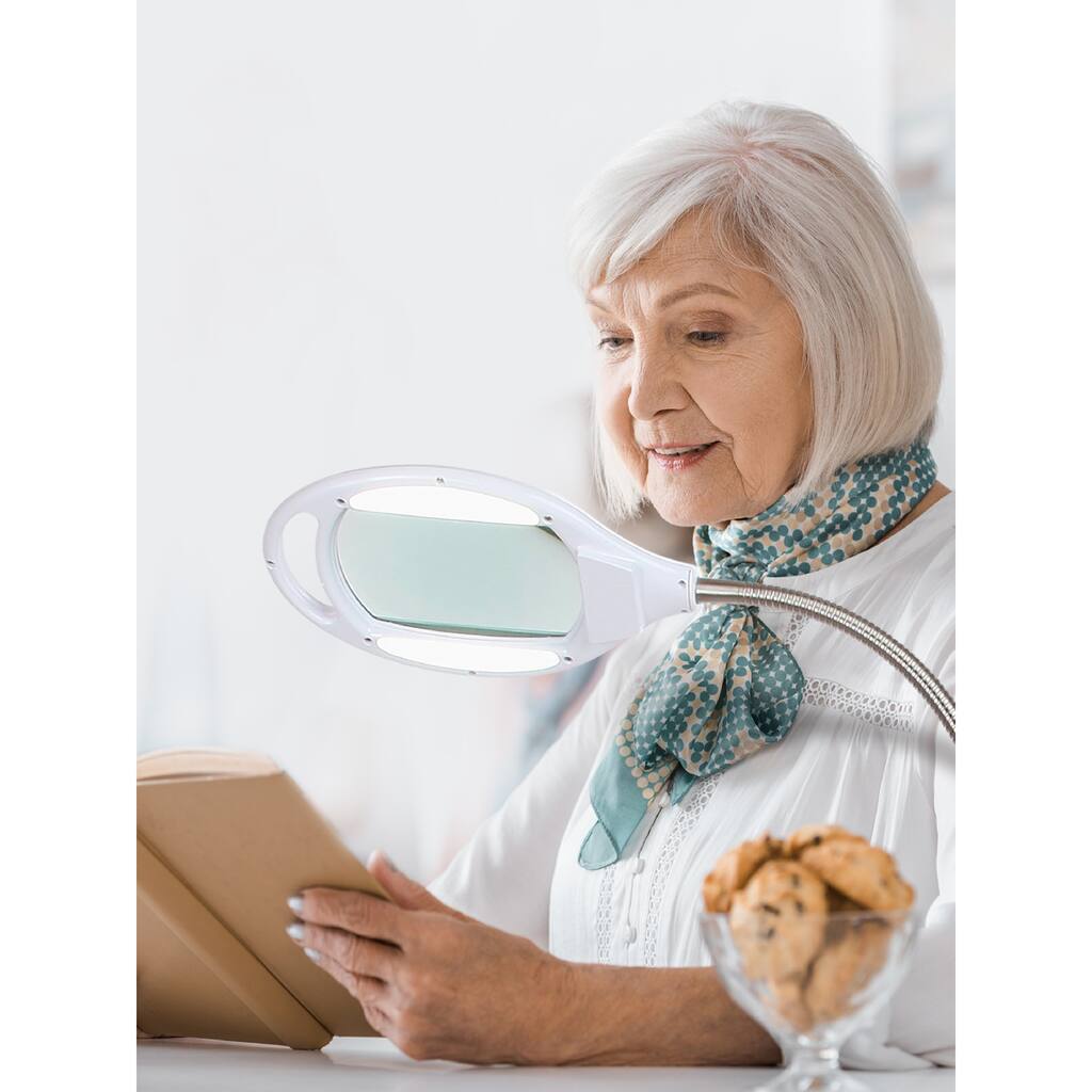 Brightech Lightview Pro 44 in. White Industrial 1.75X Magnifying LED Floor Lamp with Adjustable Gooseneck Head