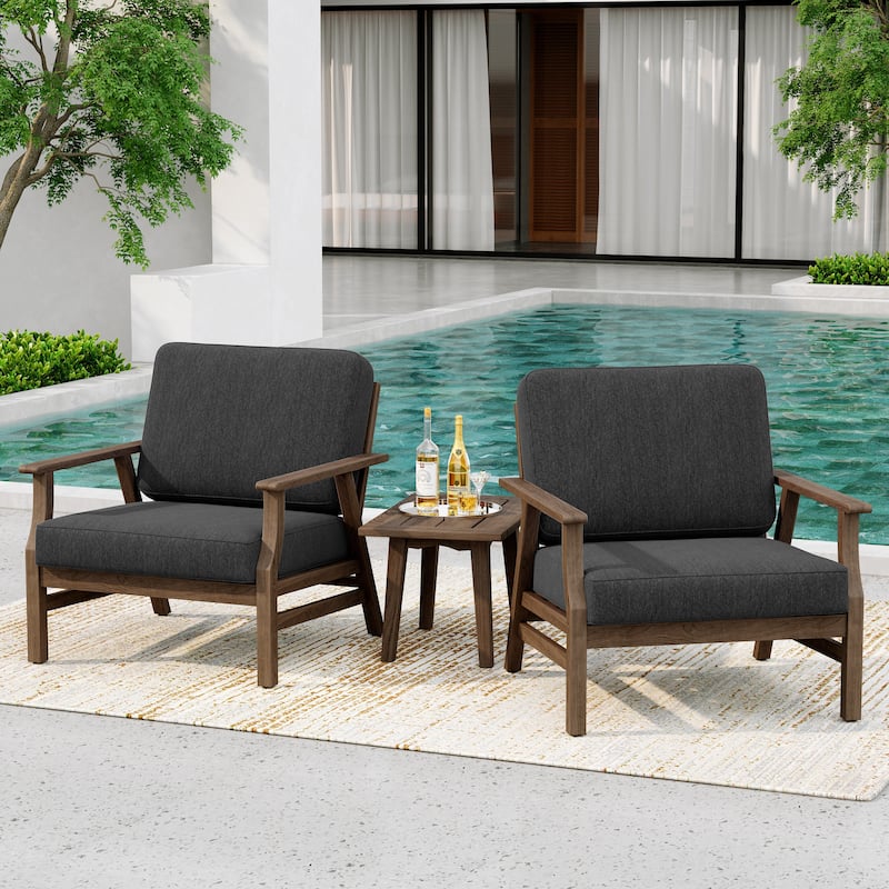 2 Set Acacia Wood Patio Club Chair with Cushion Outdoor Arm Chair