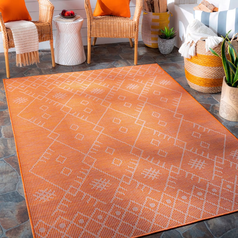 Artistic Weavers Ocalan Moroccan Tribal Outdoor Area Rug - 5'1" x 7' - Orange