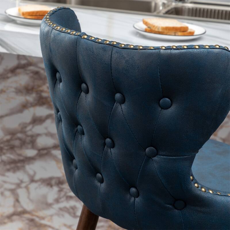 Modern Faux Leather Tufted Nailhead Trim Counter Stool Set of 2