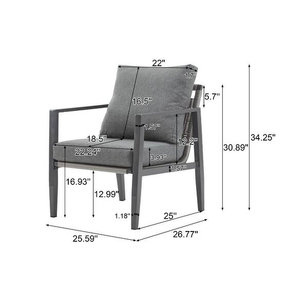 dimension image slide 0 of 2, 34"H Aluminum Lounge Chair with Sleek Rope Accents and Comfortable Cushions, Perfect for Modern Outdoor and Indoor Spaces