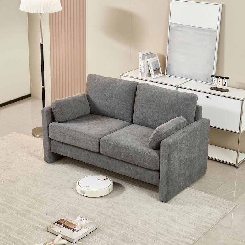 58.66"Small Modern Loveseat Sofa,Mid Century Chenille Fabric 2-Seat Couch Love Seat with Back Cushions