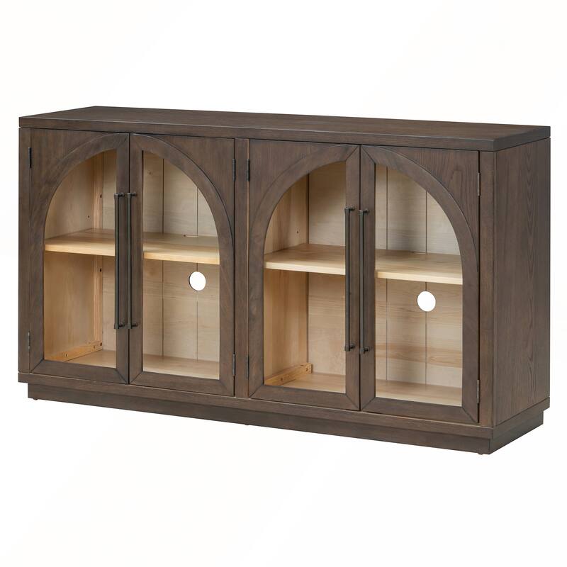 4 Doors Large Storage Sideboard Buffet Cabinet with Glass Doors