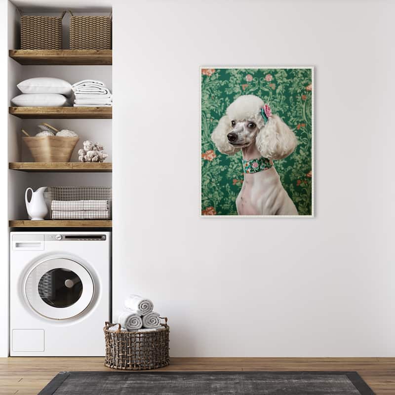 The Floral Adorned Poodle by Mowzu Framed Canvas Wall Art