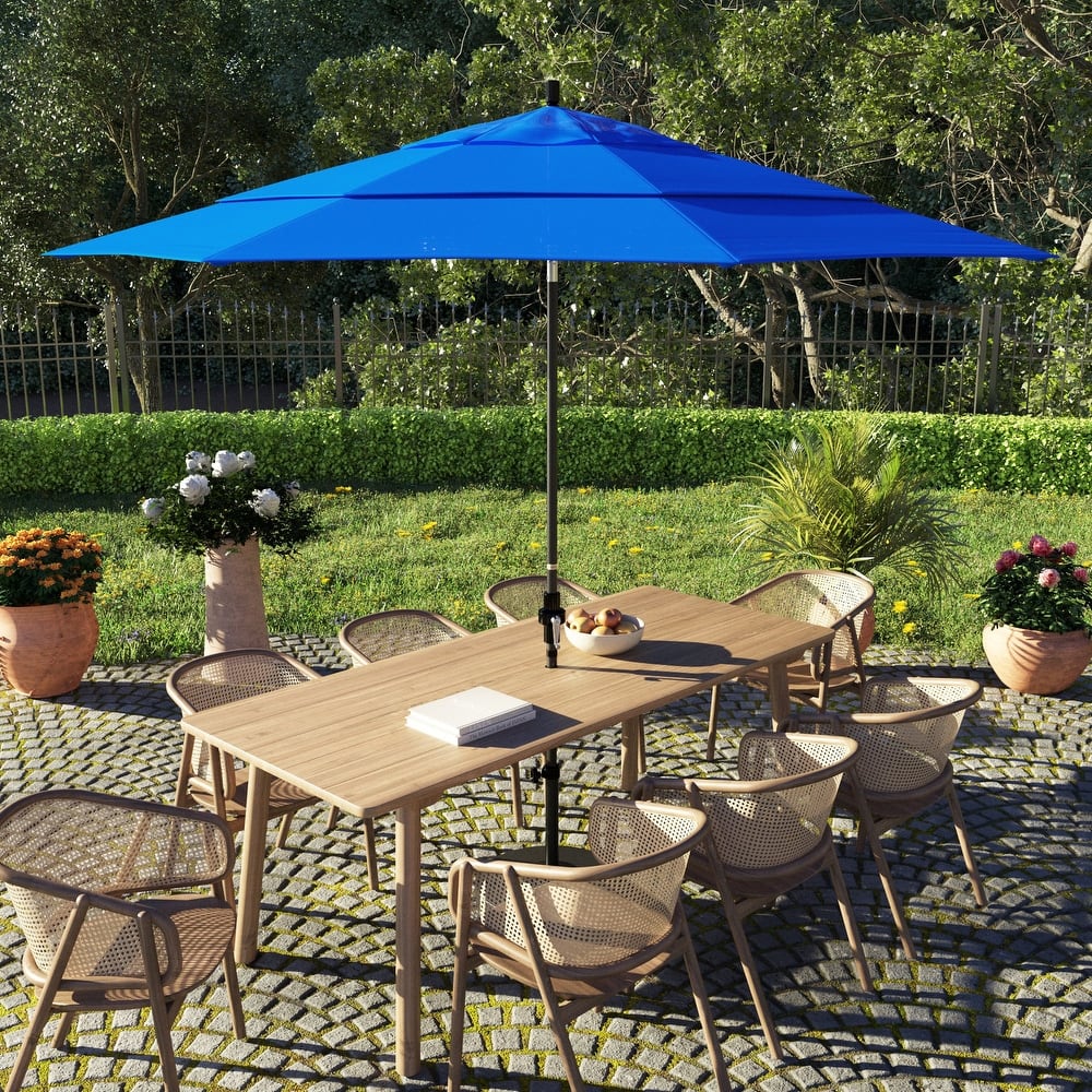 California Umbrella 11' Sun Master Patio Umbrella Black Aluminum Pole Fiberglass Ribs Crank Lift Tilt Olefin Royal Blue