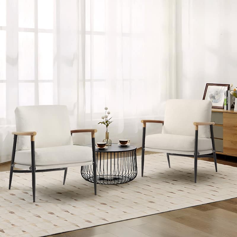 Madison 27'' W Vegan Leather/ Chenille Accent Chair set of 2 - Beige
