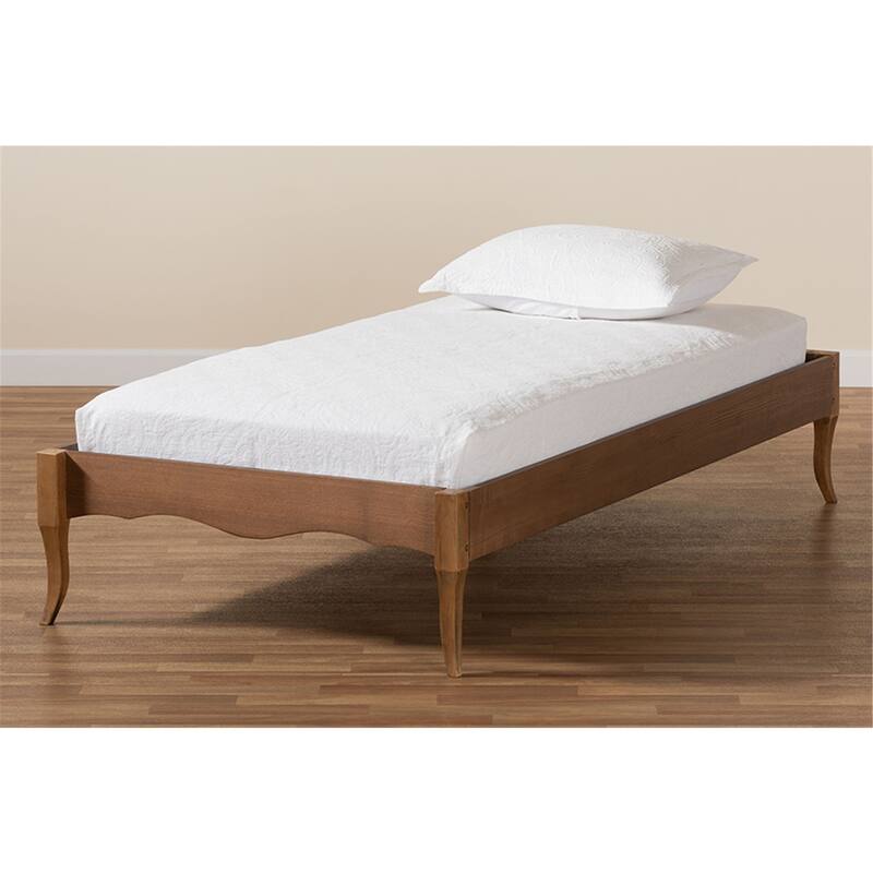 Twin Size Bed Frame Wood Platform Bed Ash Walnut Finish Saber Legs Modern Bedroom Furniture