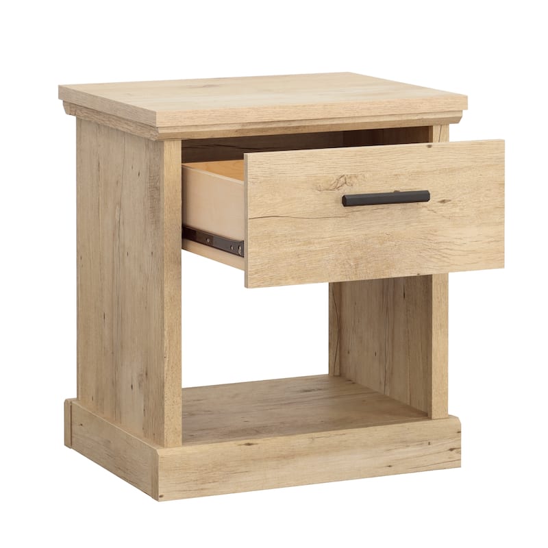 Engineered Wood Farmhouse Night Stand with Open Shelf and Smooth Drawer, Brown