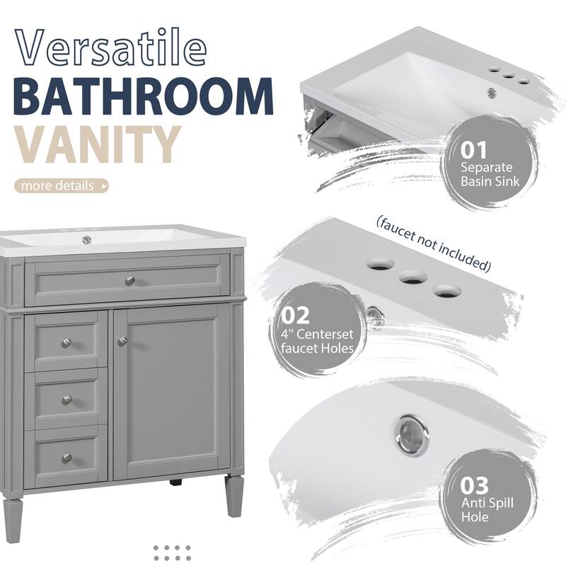 30'' Bathroom Vanity Set with Mirror Cabinet, Bathroom Vanity Cabinet with 2 Drawers, a Tip-out Drawer and Storage Shelf