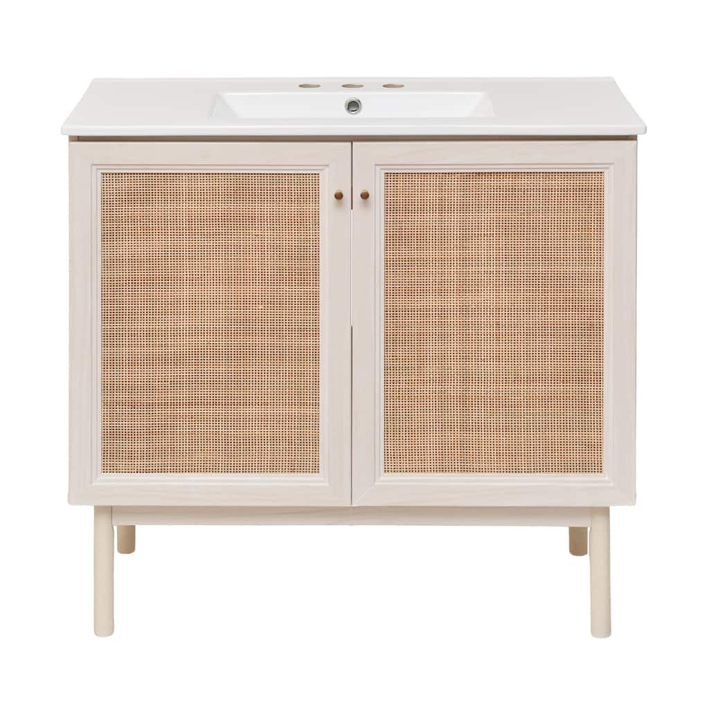 Classe 36 In. White Oak Bathroom Vanity With White, 3-Hole Ceramic Sink Top