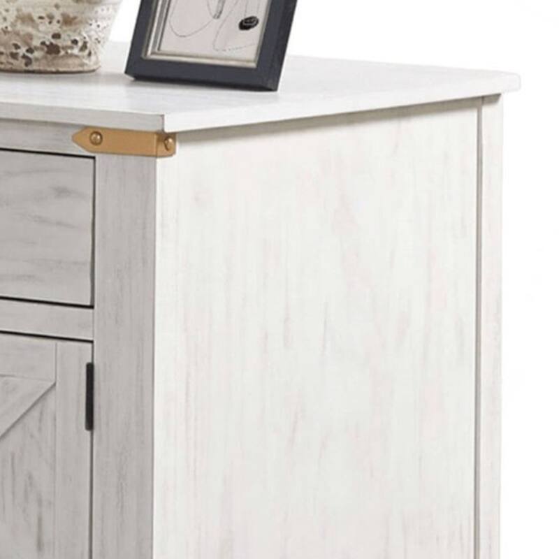 Becca Farmhouse End Table, Barn Door Storage, Gold, White 26 Inch