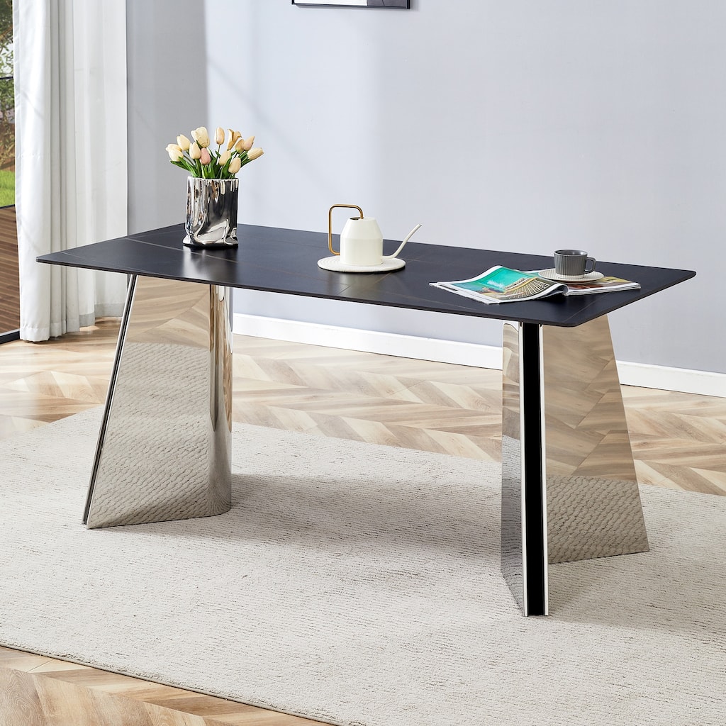 Dining Room Dining Table with Stainless Steel Butterfly Legs Office Table Accent Table Computer Table