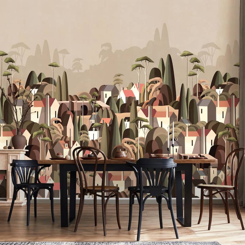 Moody Village Landscape Wallpaper Mural