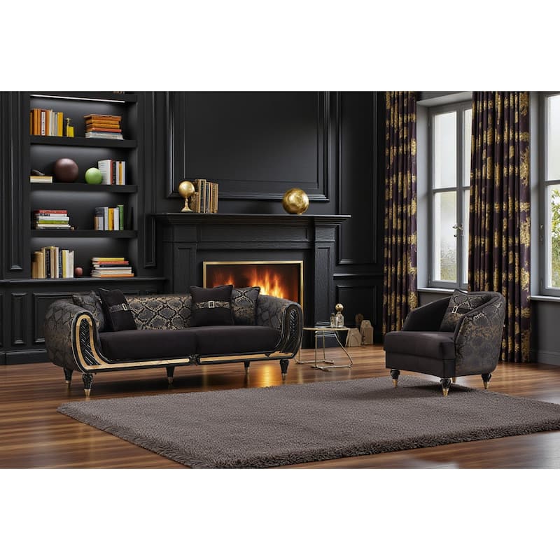 Elowen 2 Pieces Living Room Sets 1 Sofa 1 Chair - Black