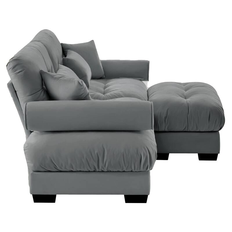 93.7" Velvet Sofa Set with Ottoman for Living Room, 2 Seat Upholstered Couch with Round Arms and Pillows for Bedroom, Office