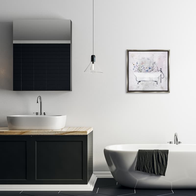 Stupell Antique Bathtub Botanicals Framed Floater Canvas Wall Art Design By Stella Chang