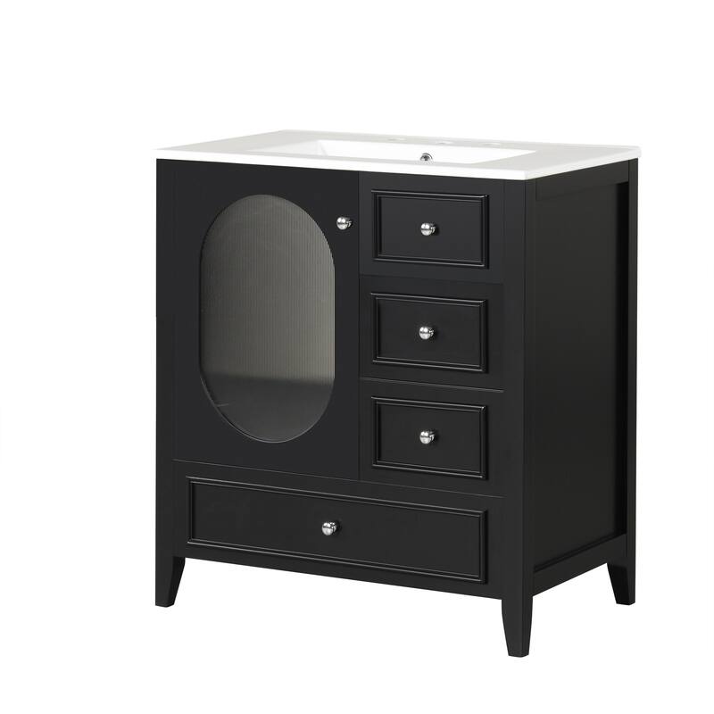 30" Bathroom Vanity with Sink, Bathroom Vanity Cabinet with Three Drawers and Door, Solid Wood and MDF