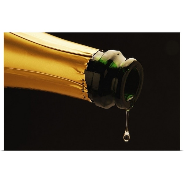 "Champagne drop dripping from bottle" Poster Print
