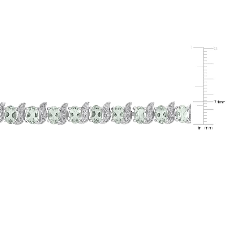 Miadora Sterling Silver Oval-cut Green Amethyst and Diamond Accent Tennis Bracelet
